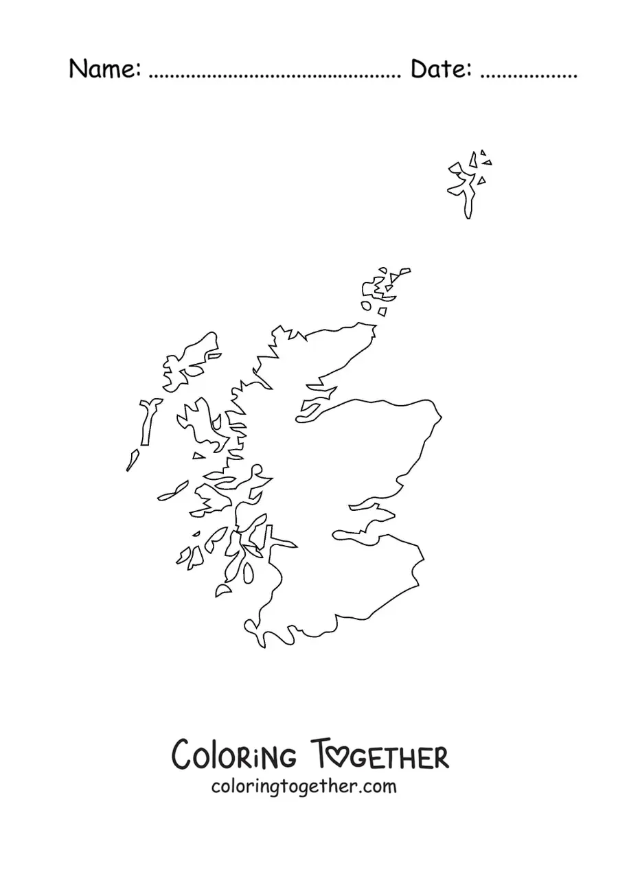 Coloring page of a political map of Scotland