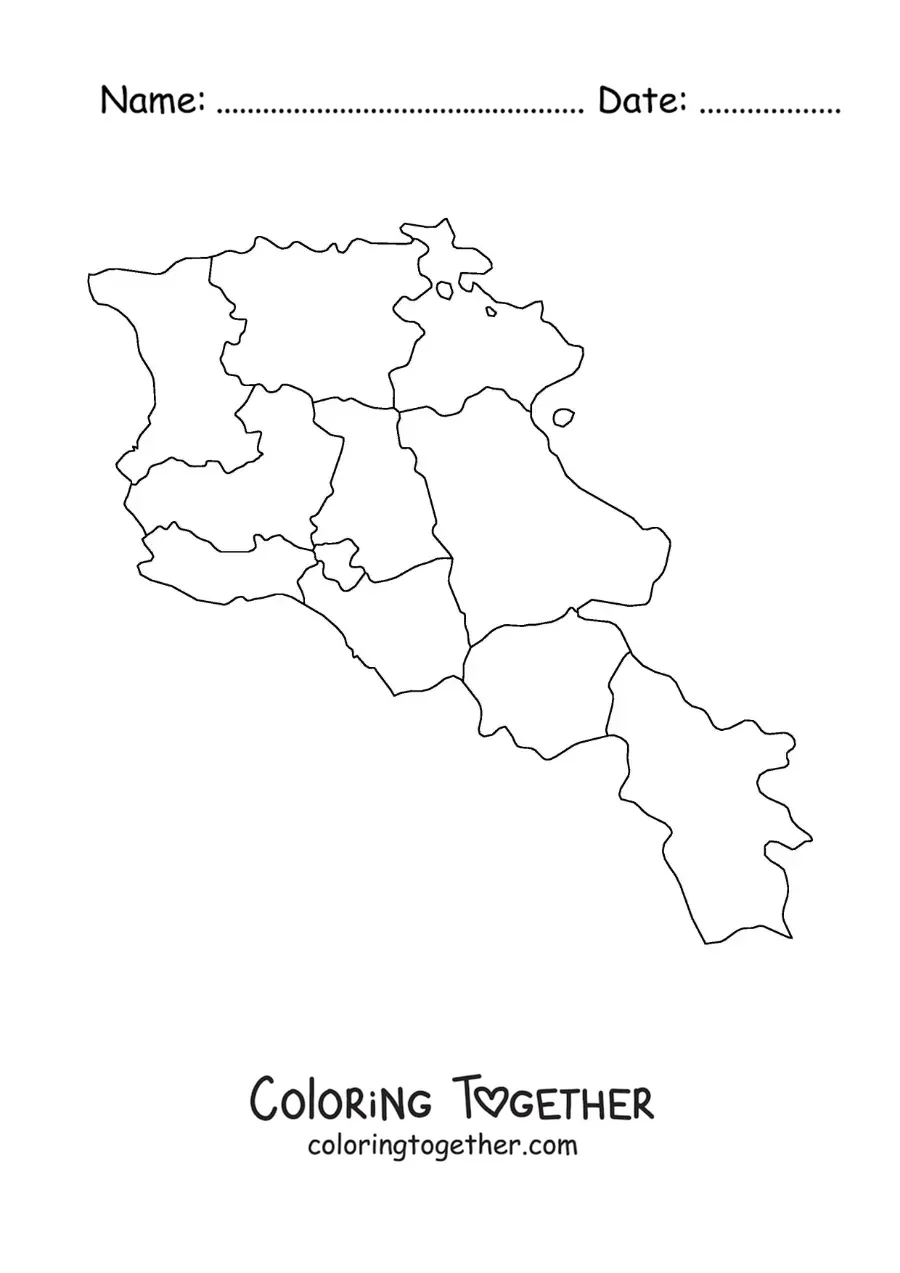 Coloring page of a political map of Armenia