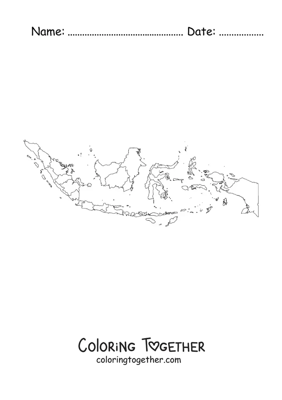 Coloring page of a political map of Indonesia