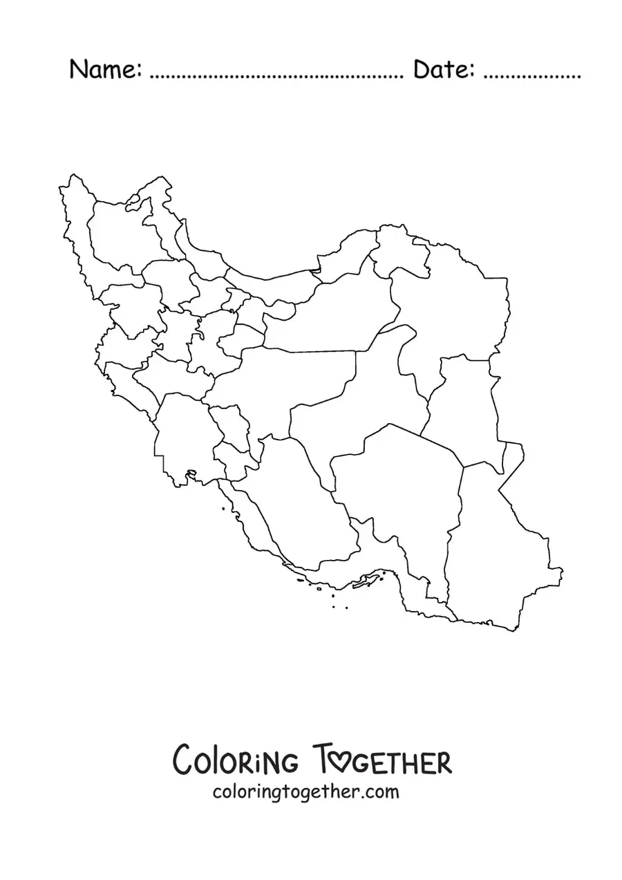 Coloring page of a political map of Iran