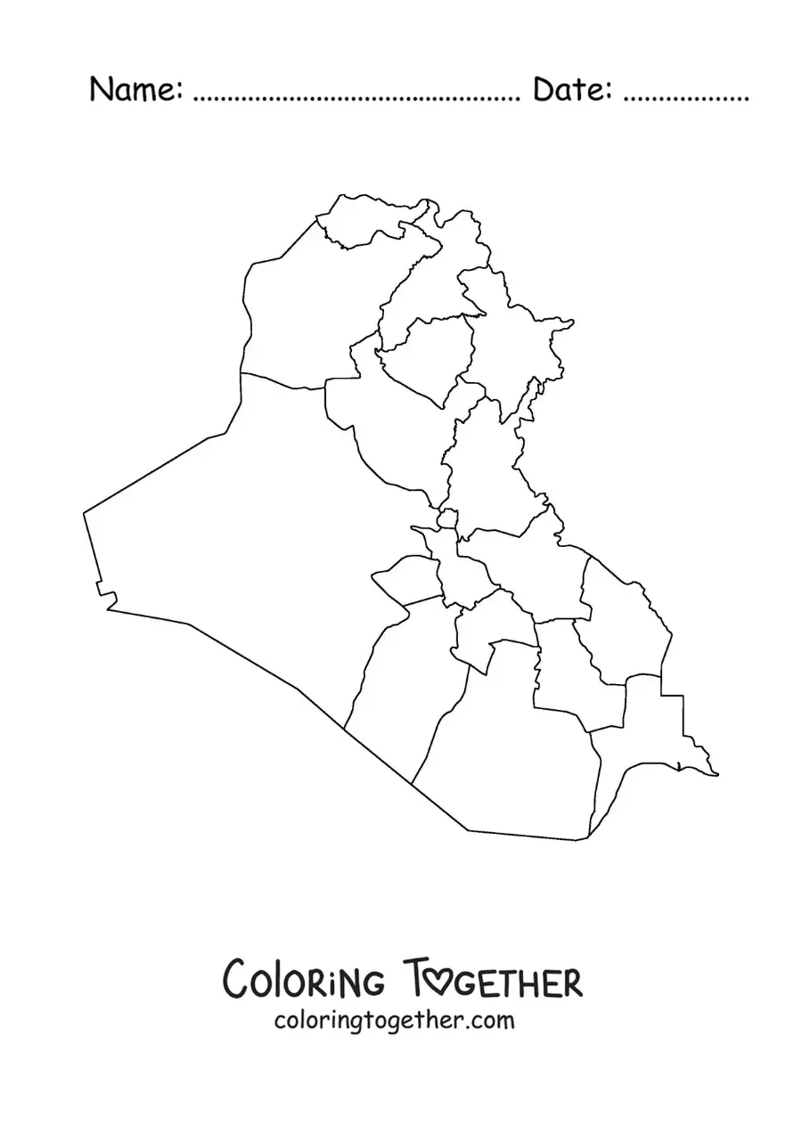 Coloring page of a political map of Iraq