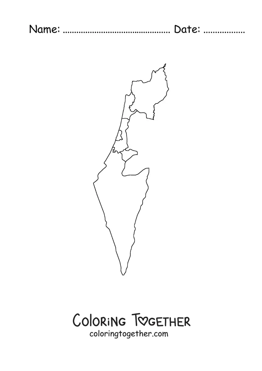 Coloring page of a political map of Israel