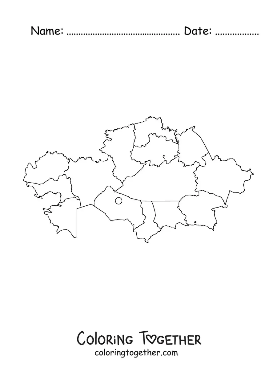 Coloring page of a political map of Kazakhstan