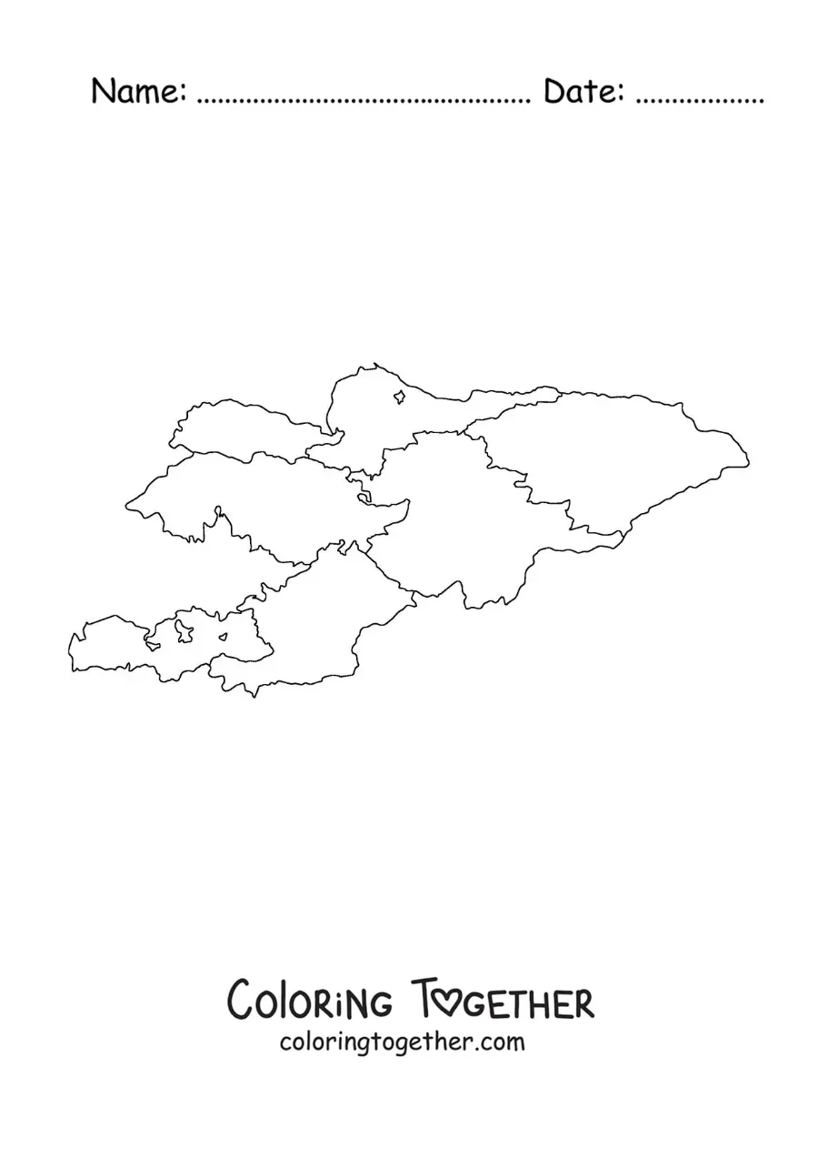 Coloring page of a political map of Kyrgyzstan