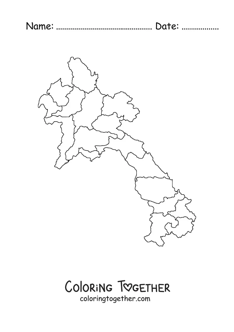 Coloring page of a political map of Laos