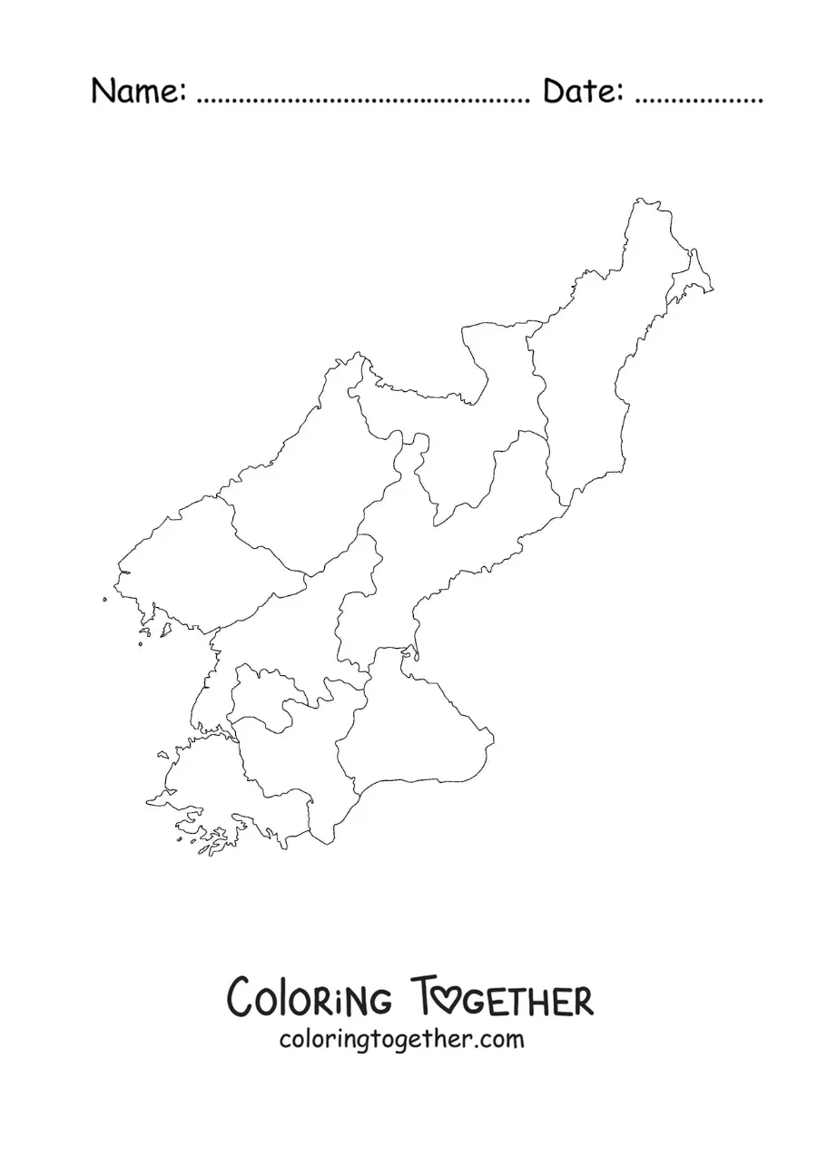 Coloring page of a political map of North Korea