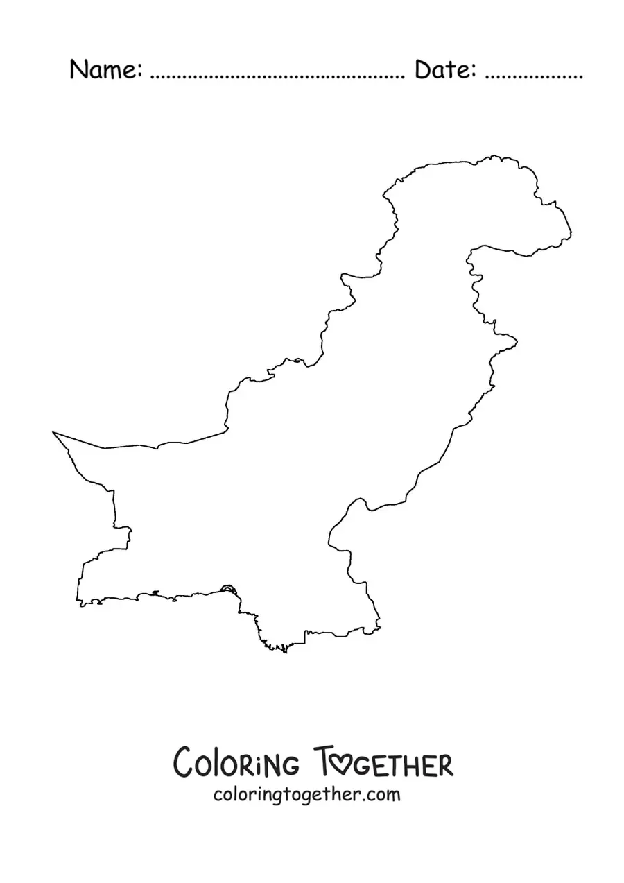 Coloring page of a political map of Pakistan