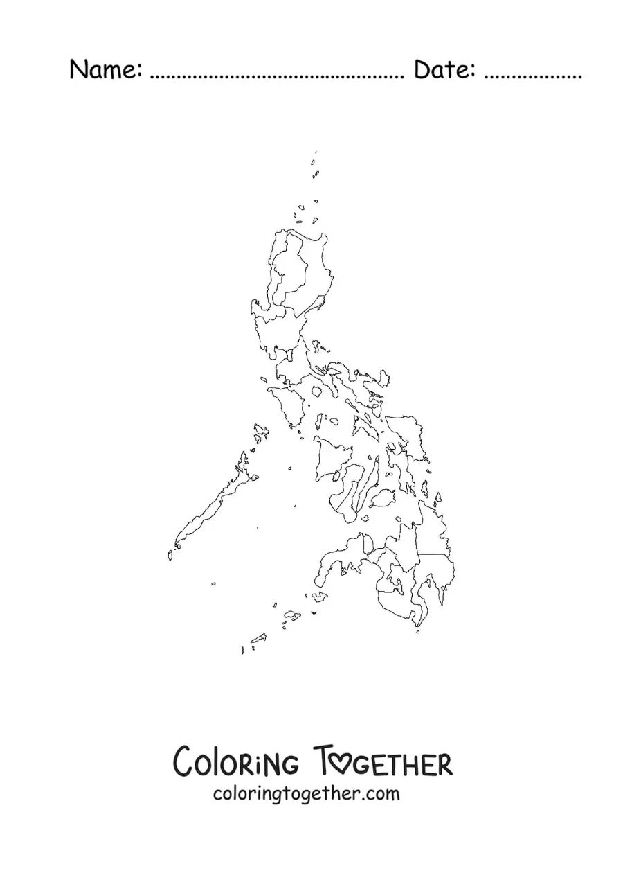 Coloring page of a political map of the Philippines