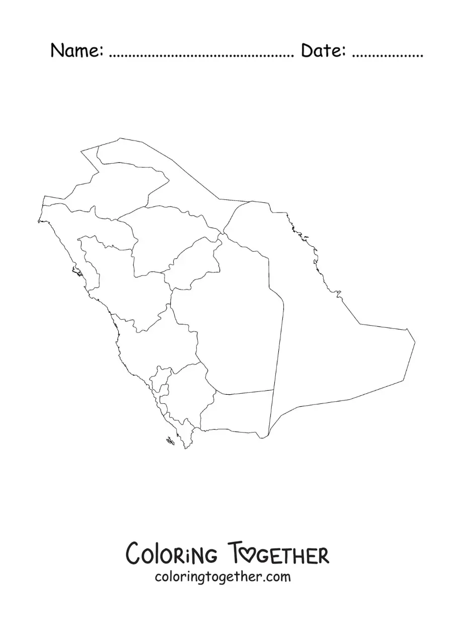 Coloring page of a political map of Saudi Arabia