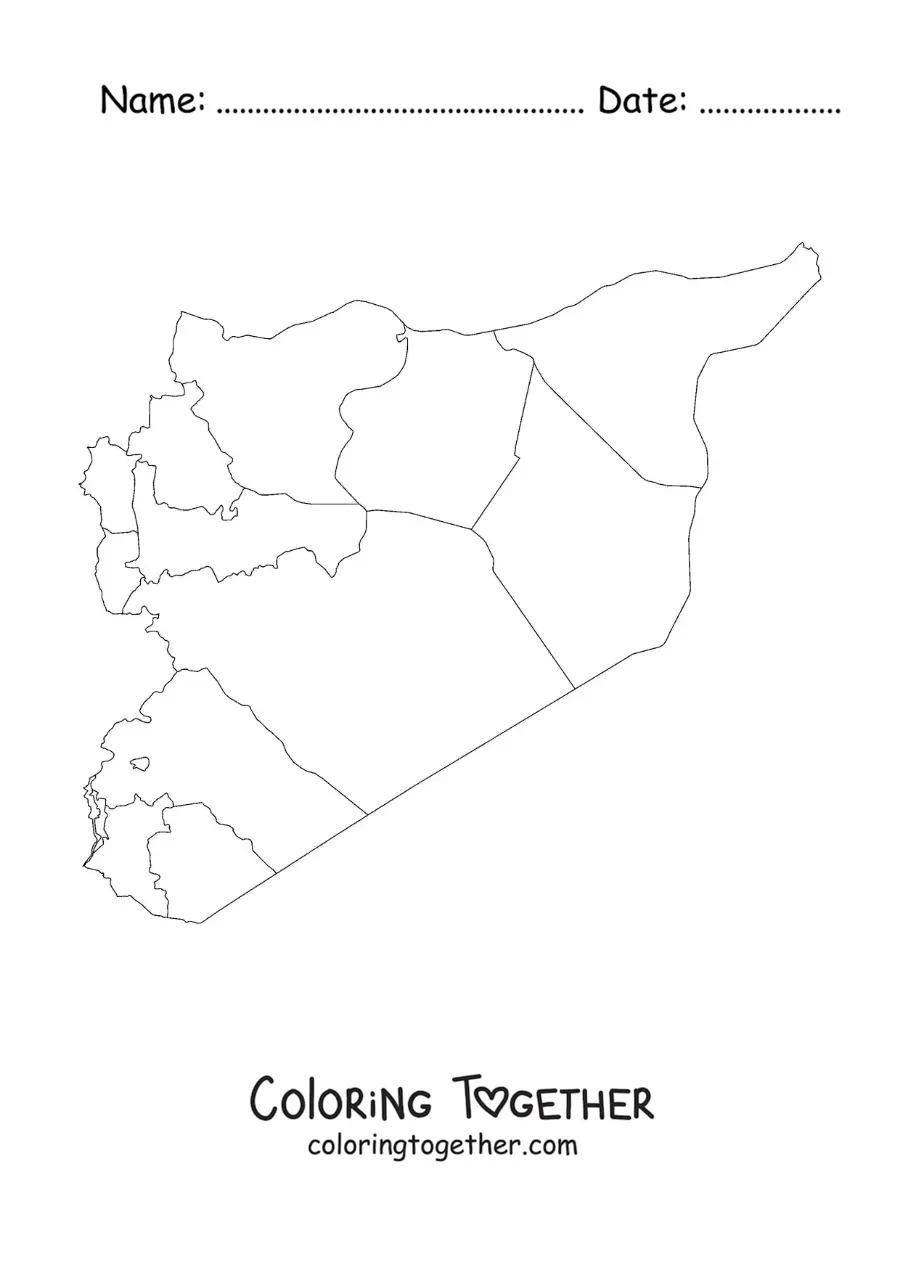 Coloring page of a political map of Syria