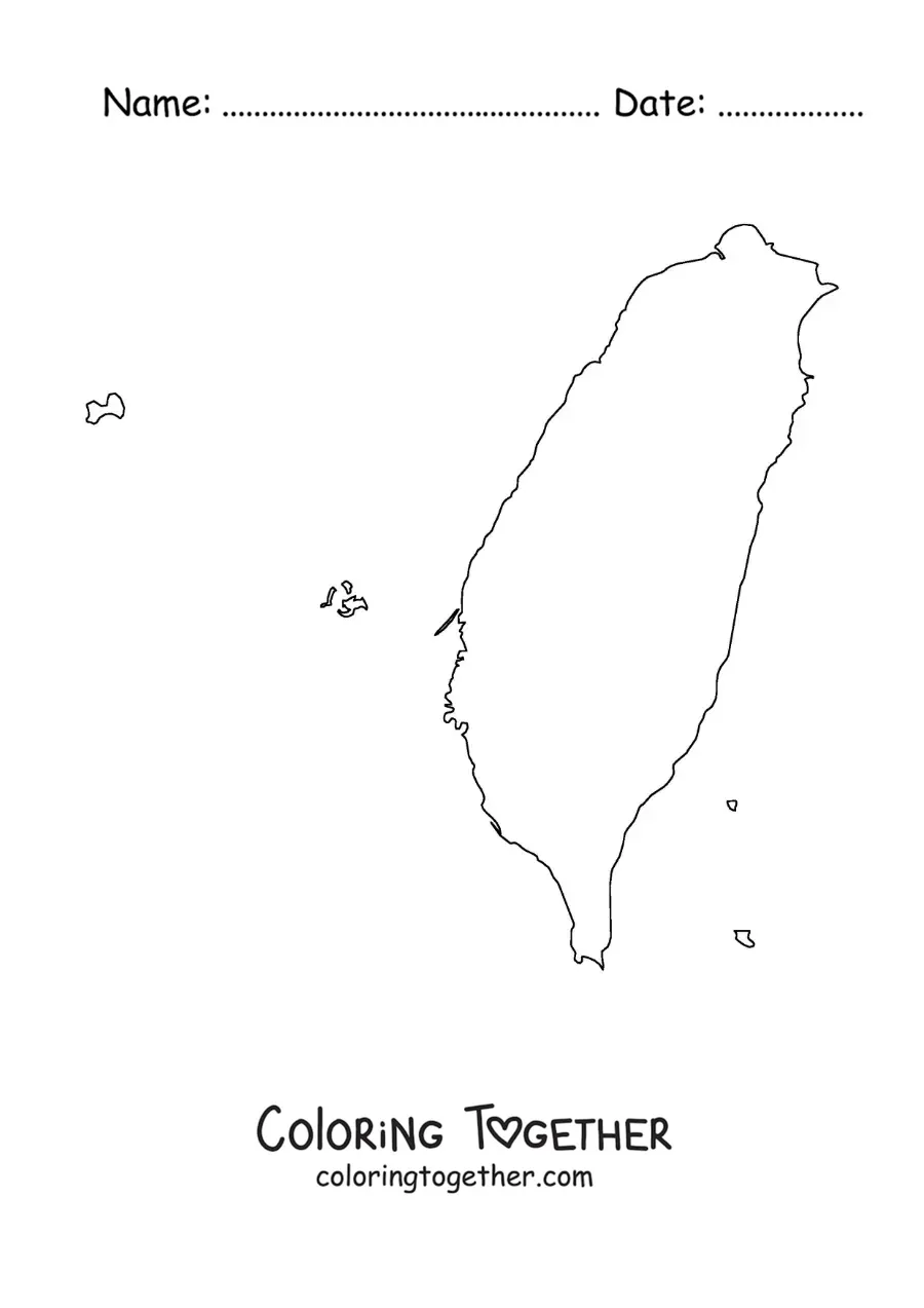 Coloring page of a political map of Taiwan