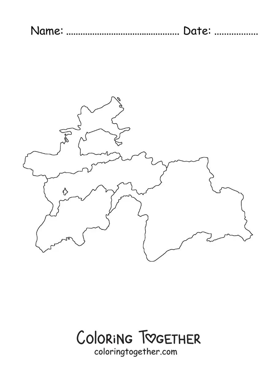 Coloring page of a political map of Tajikistan