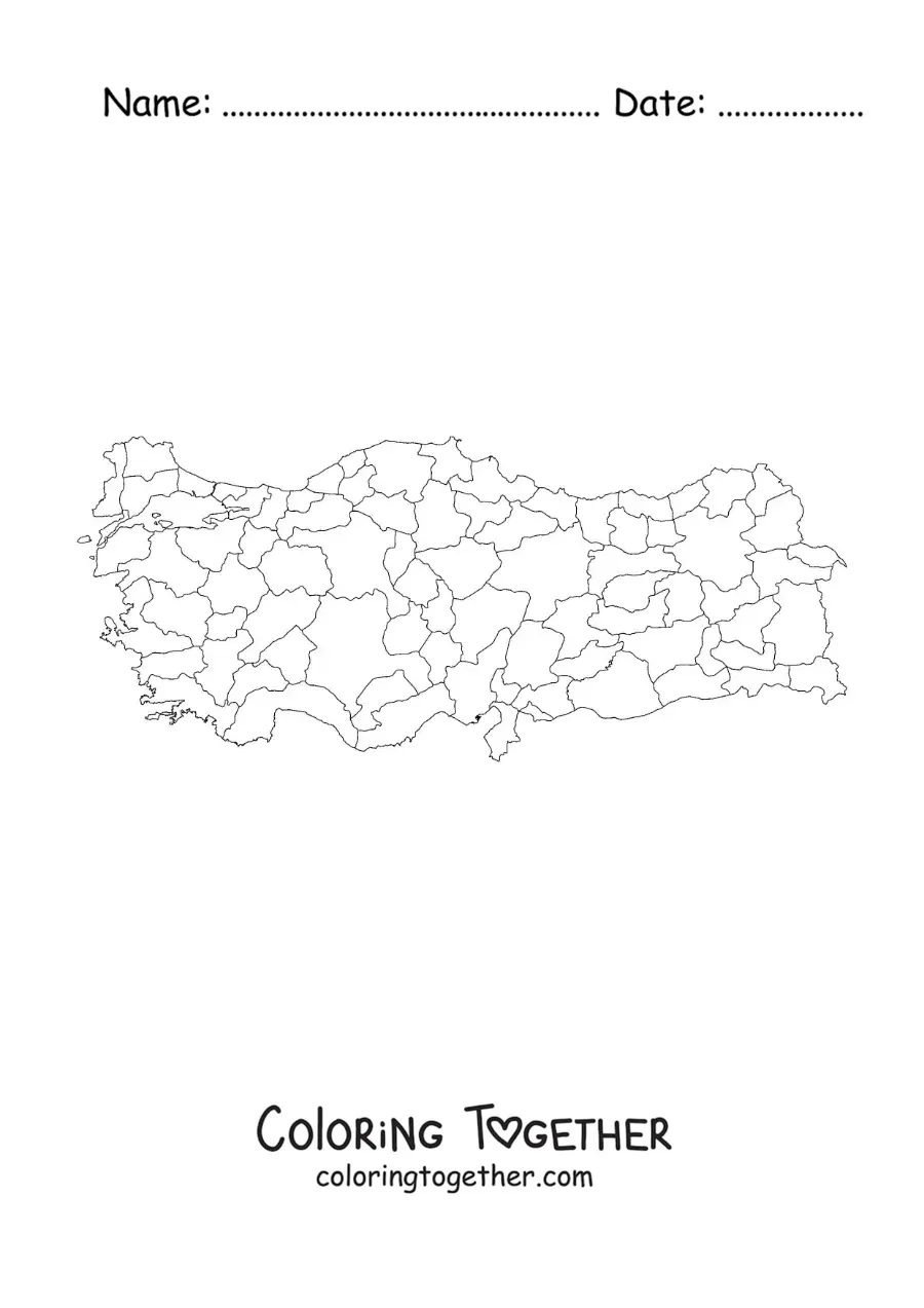Coloring page of a political map of Turkey