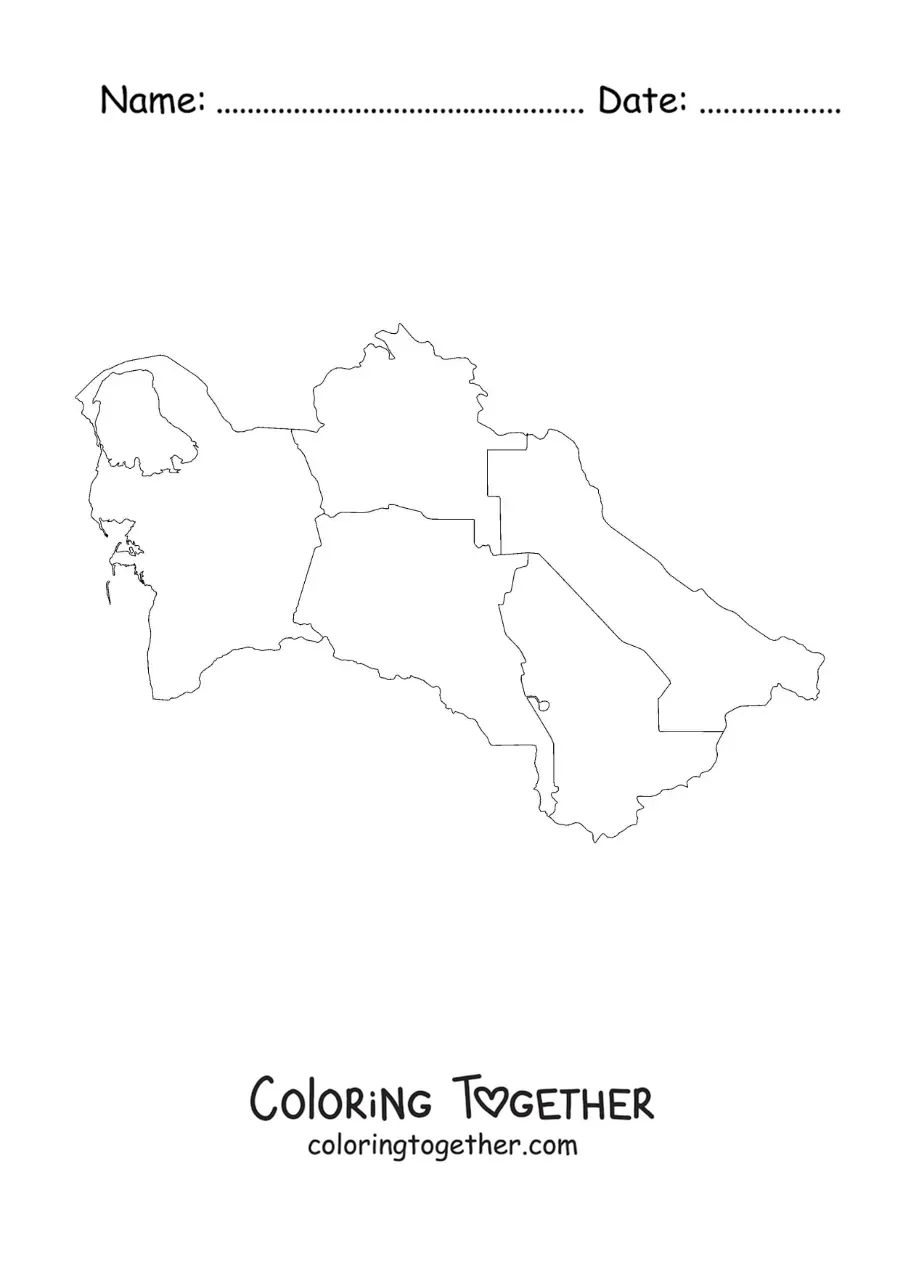 Coloring page of a political map of Turkmenistan