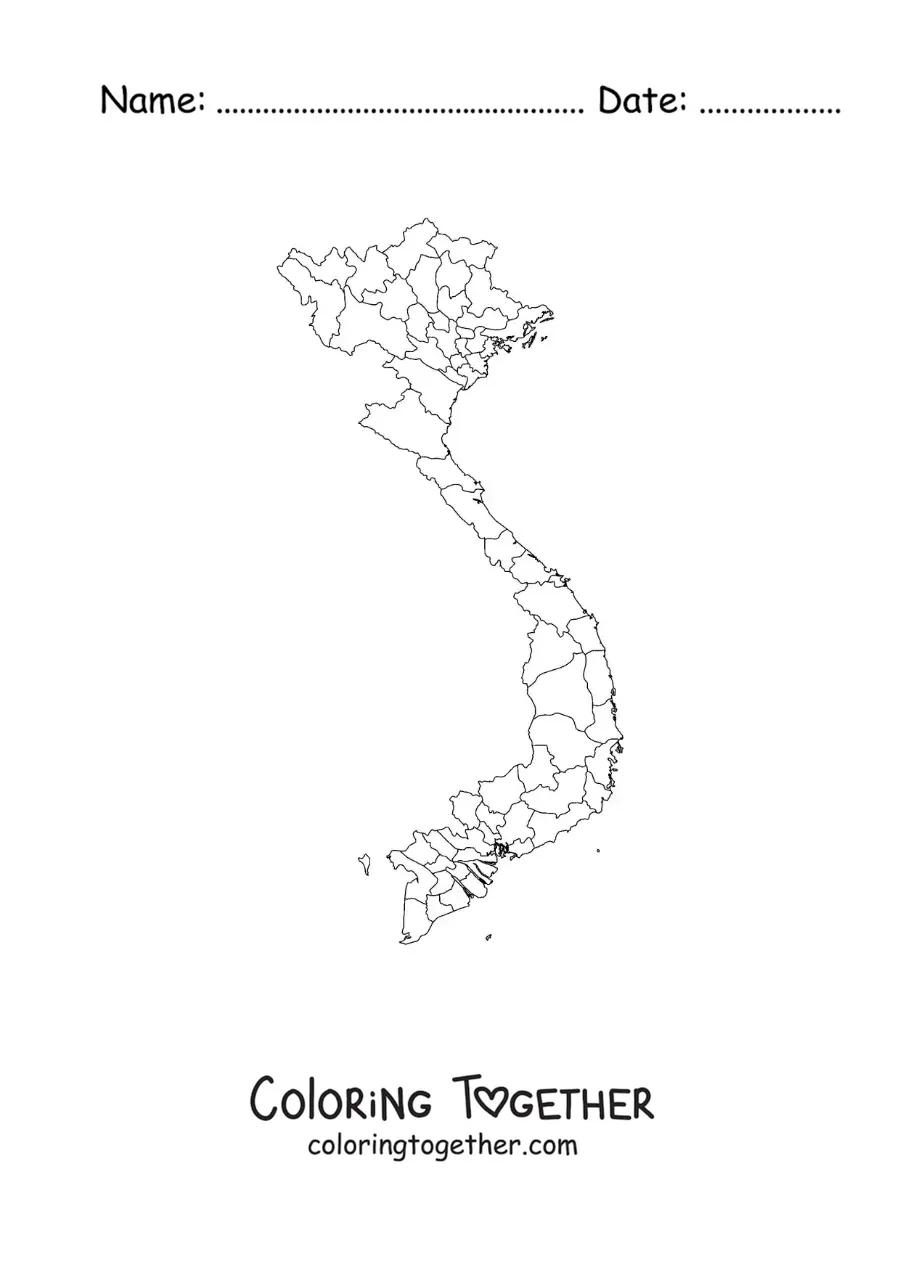 Coloring page of a political map of Vietnam