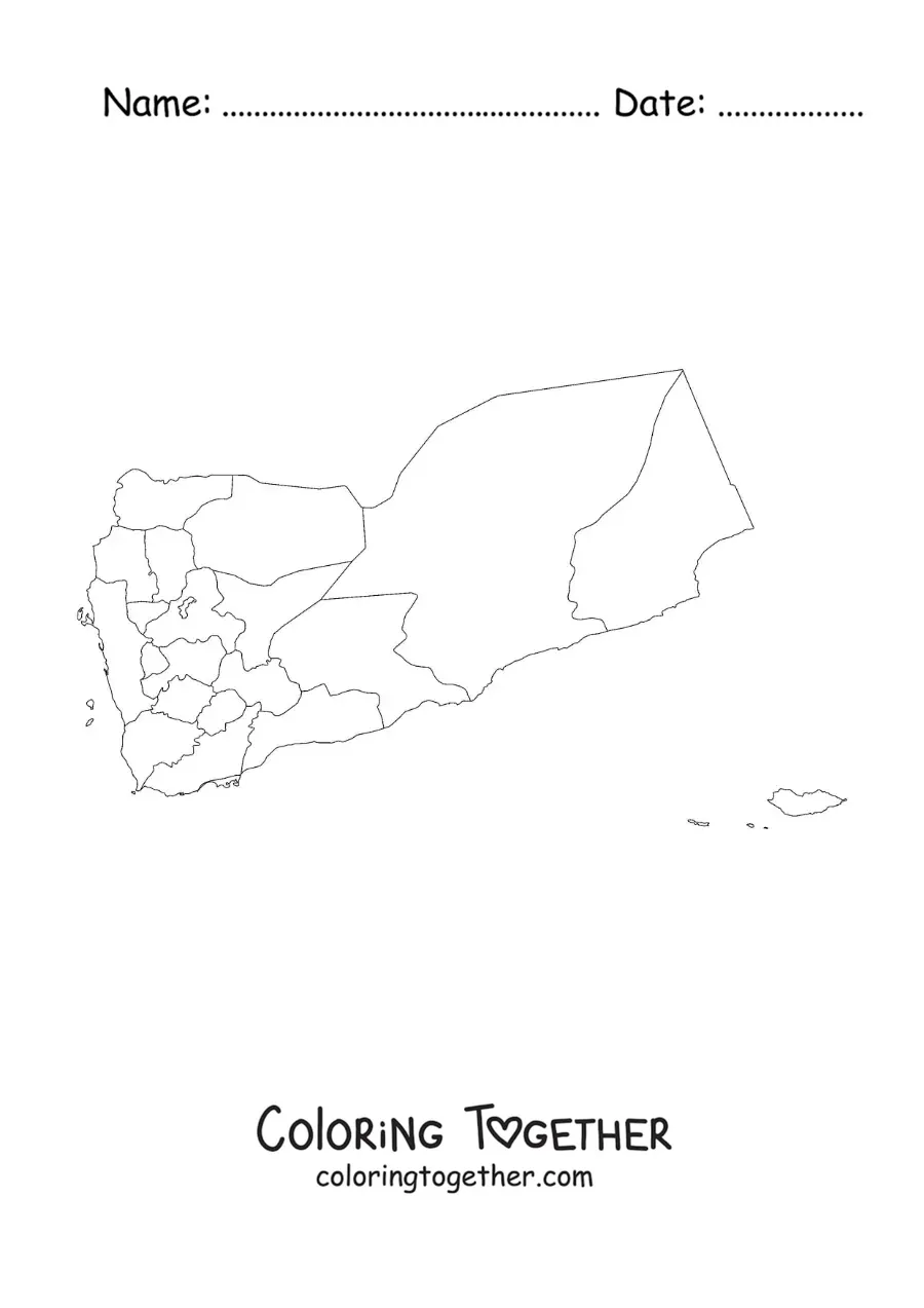 Coloring page of a political map of Yemen