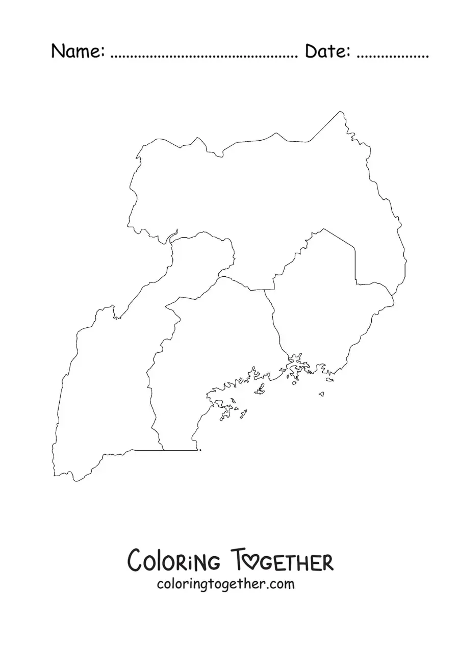 Coloring page of a political map of Uganda