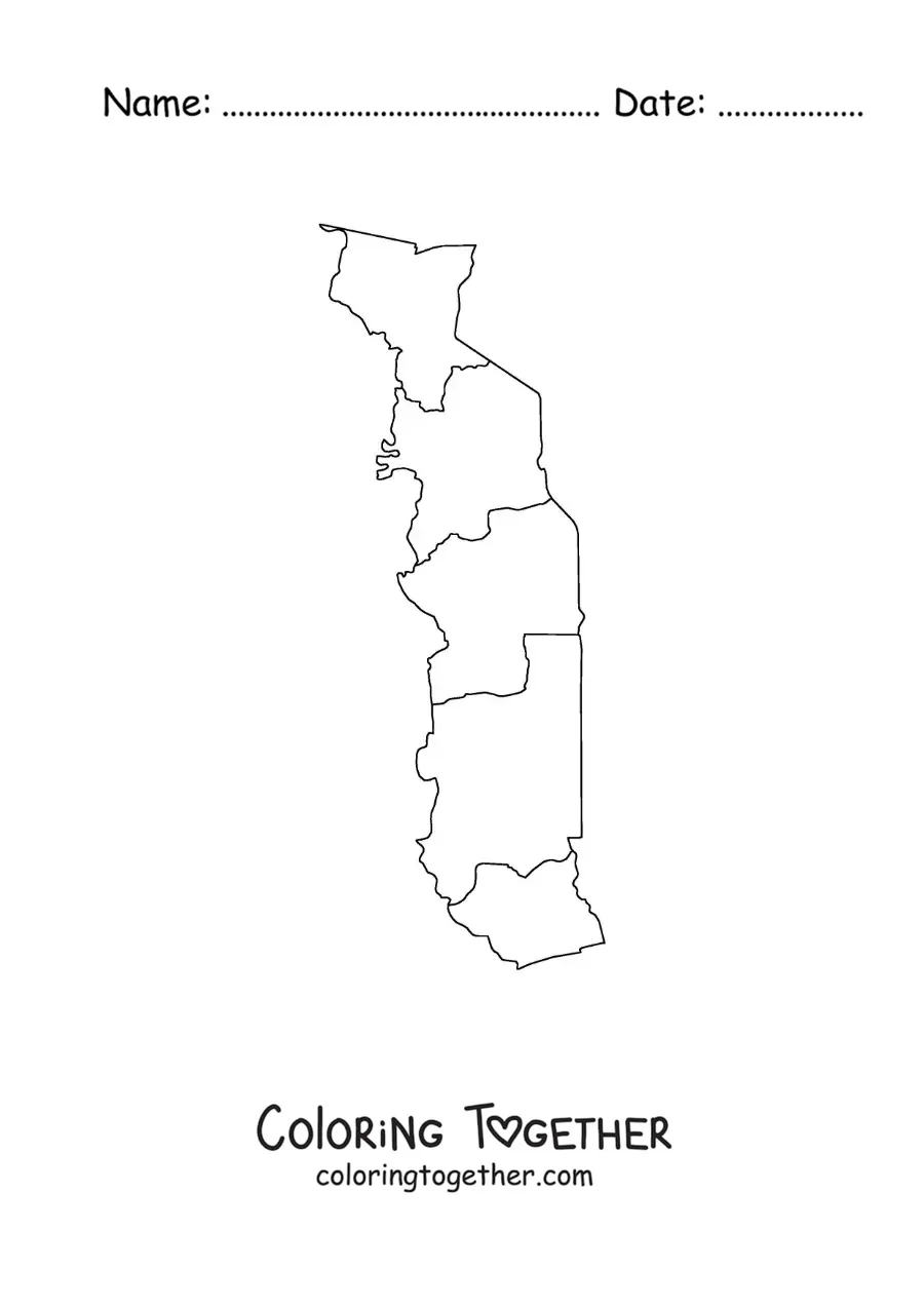 Coloring page of a political map of Togo