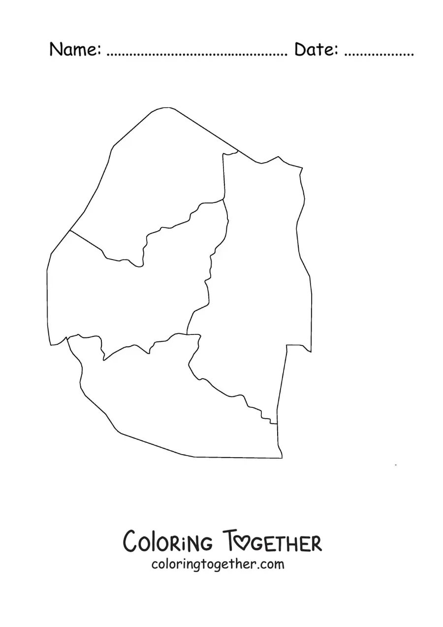 Coloring page of a political map of Eswatini