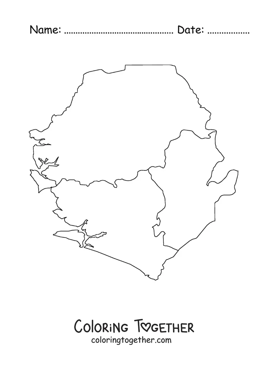 Coloring page of a political map of Sierra Leone