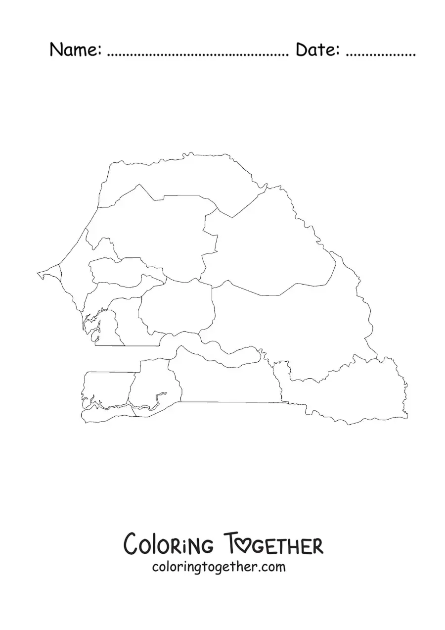 Coloring page of a political map of Senegal