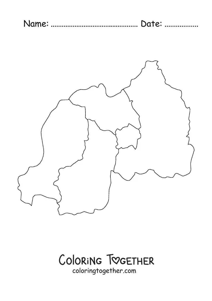 Coloring page of a political map of Rwanda