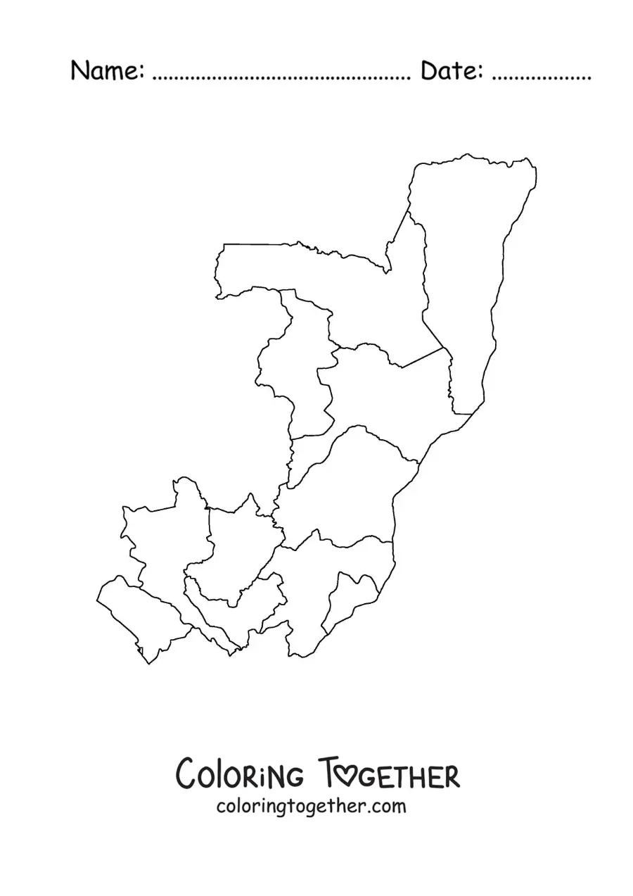 Coloring page of a political map of the Congo
