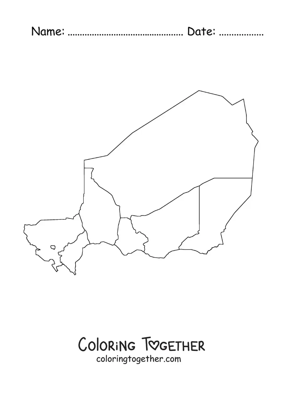 Coloring page of a political map of Niger