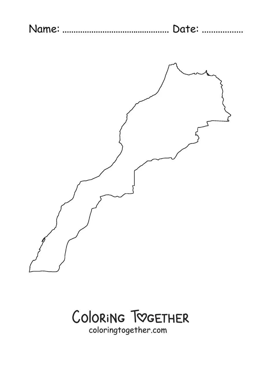 Coloring page of a political map of Morocco