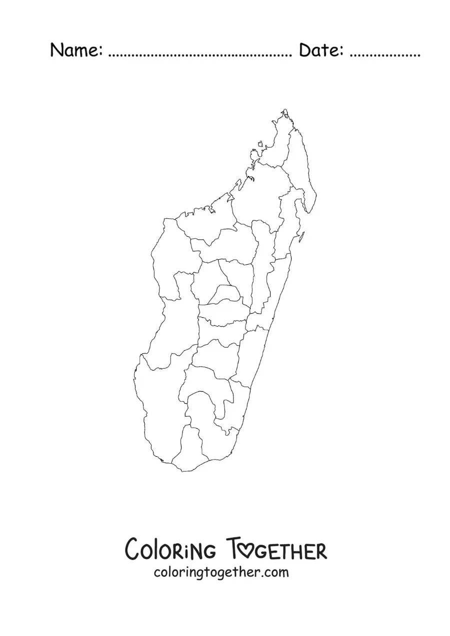 Coloring page of a political map of Madagascar