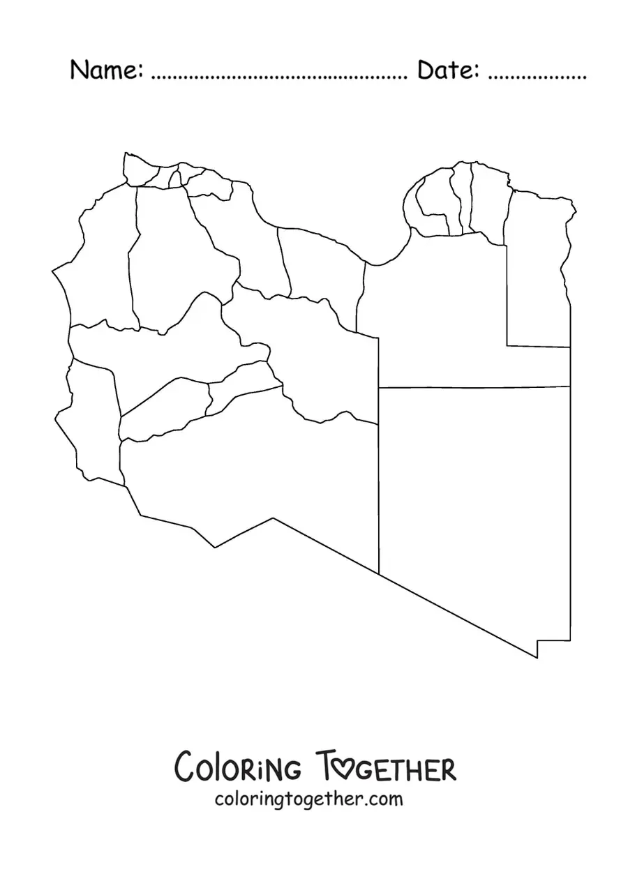 Coloring page of a political map of Libya