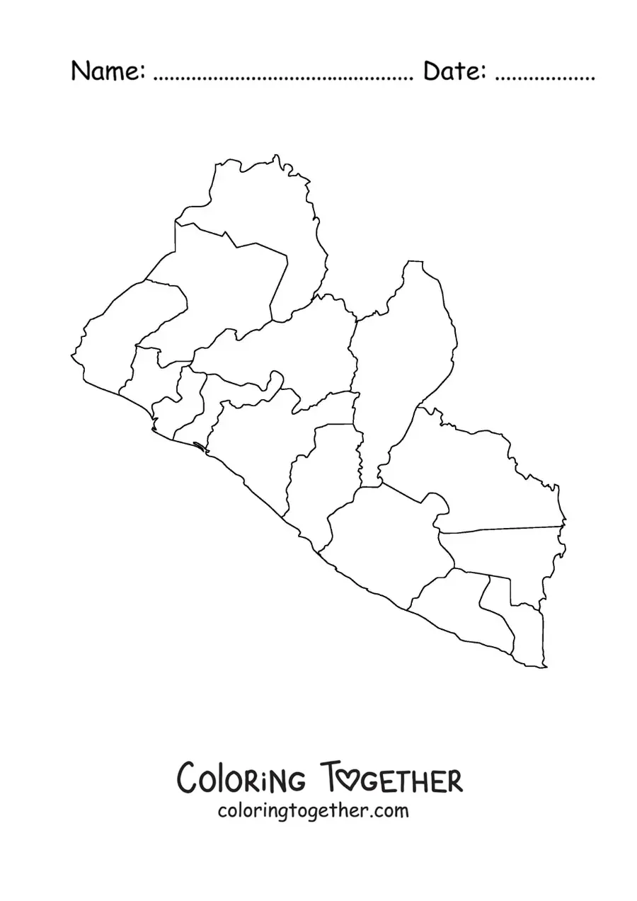 Coloring page of a political map of Liberia