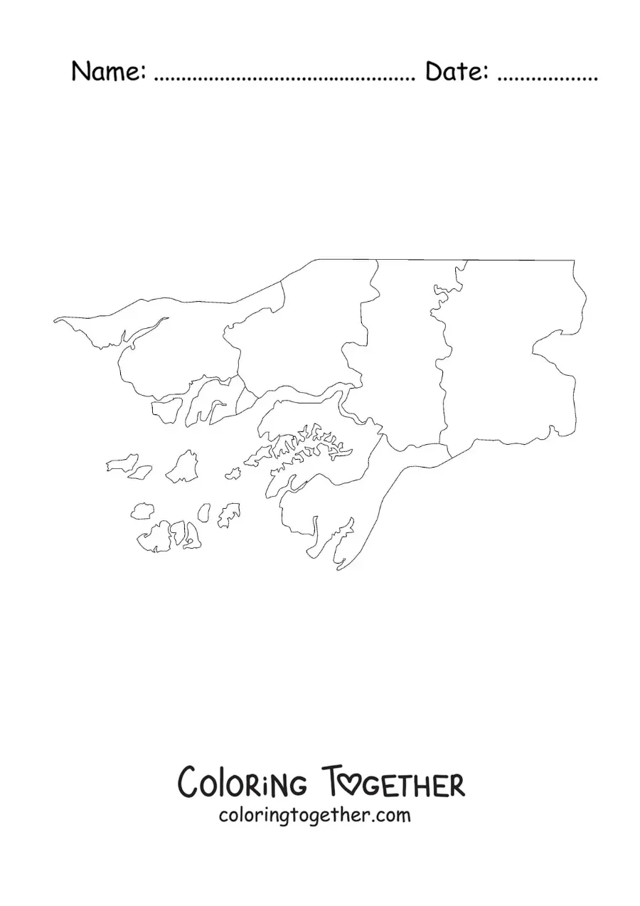 Coloring page of a political map of Guinea-Bissau