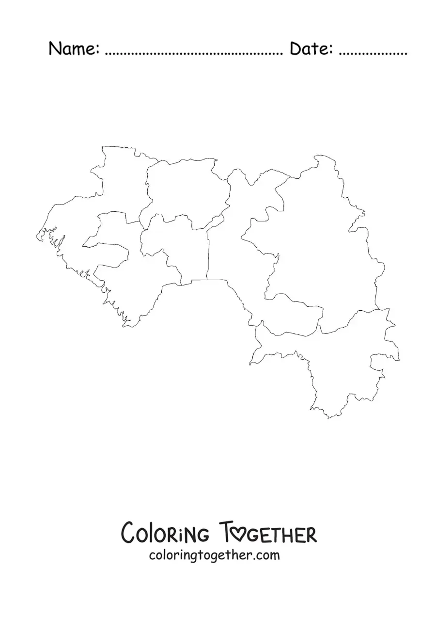 Coloring page of a political map of Guinea