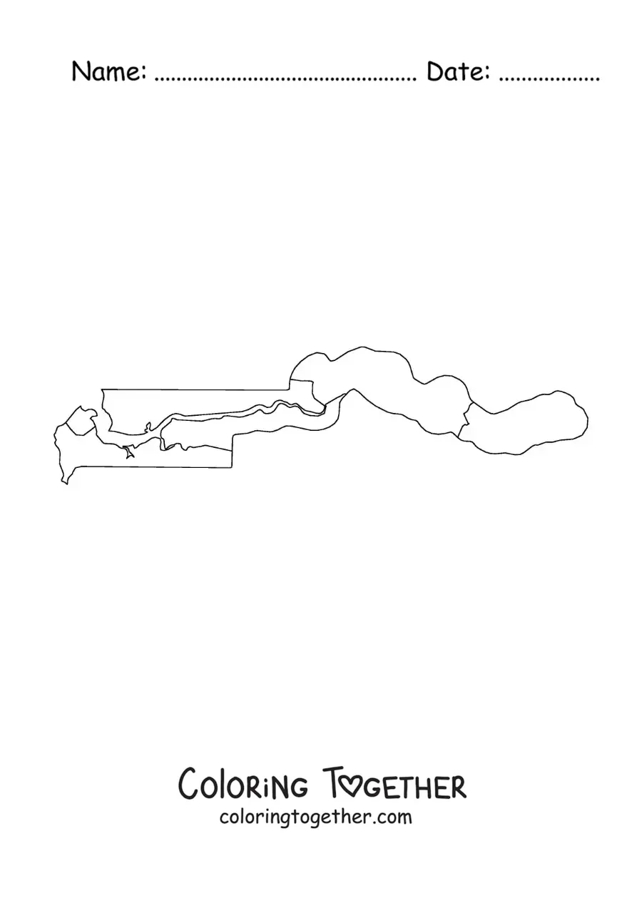 Coloring page of a political map of Gambia