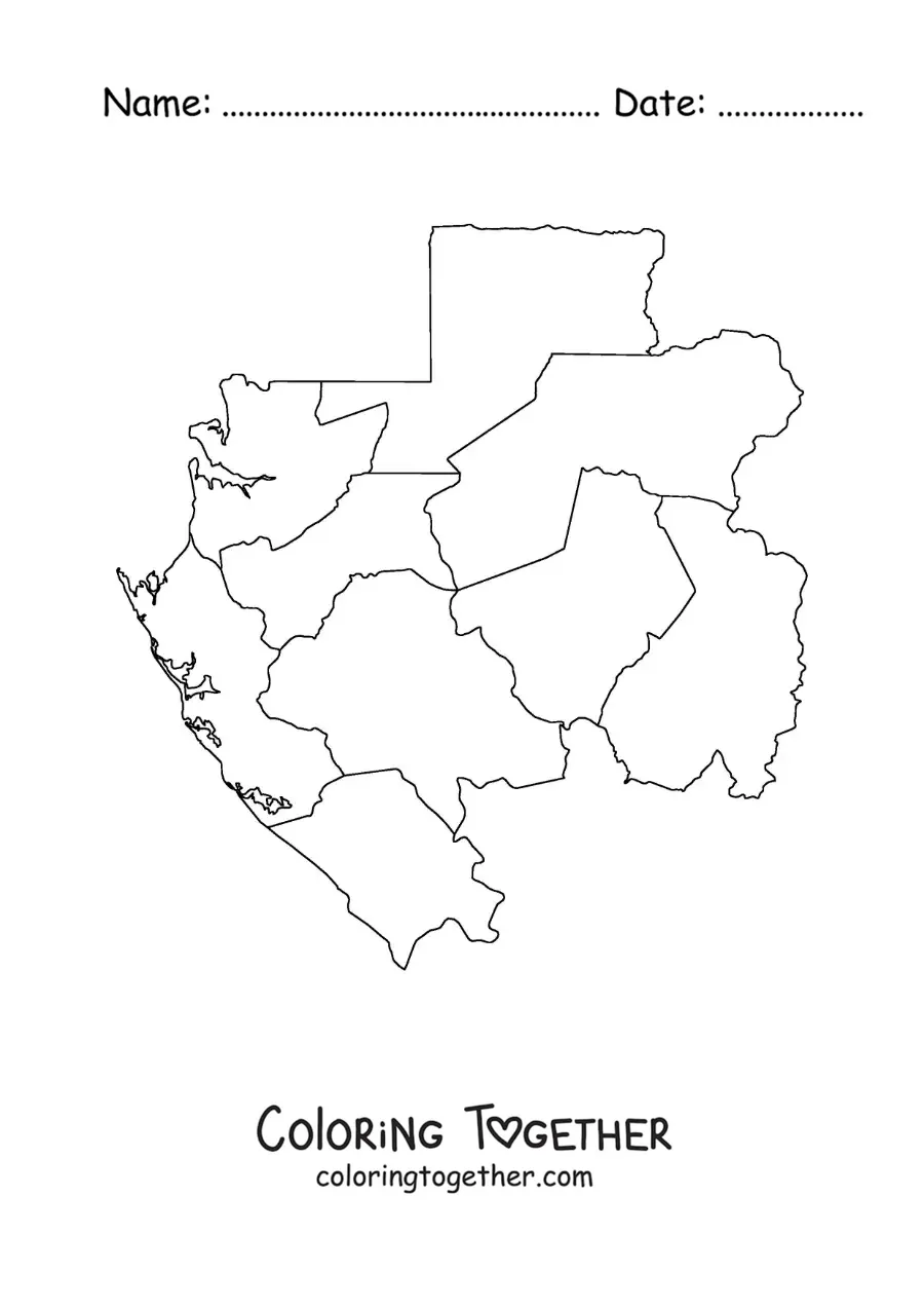 Coloring page of a political map of Gabon