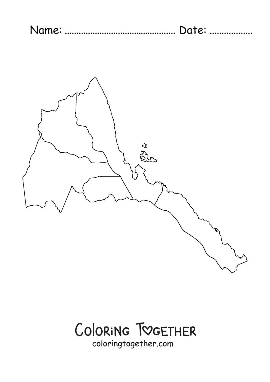 Coloring page of a political map of Eritrea
