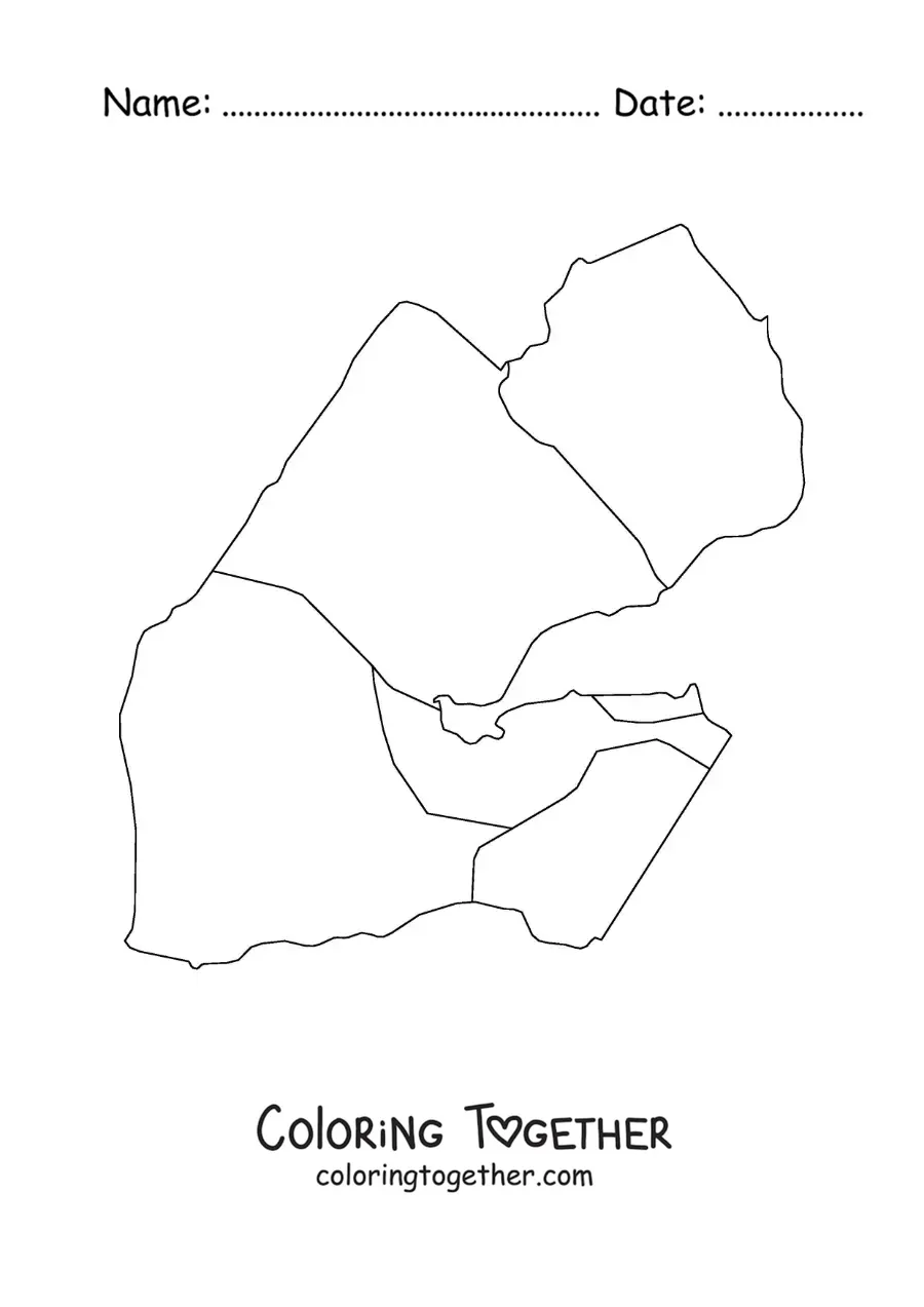 Coloring page of a political map of Djibouti
