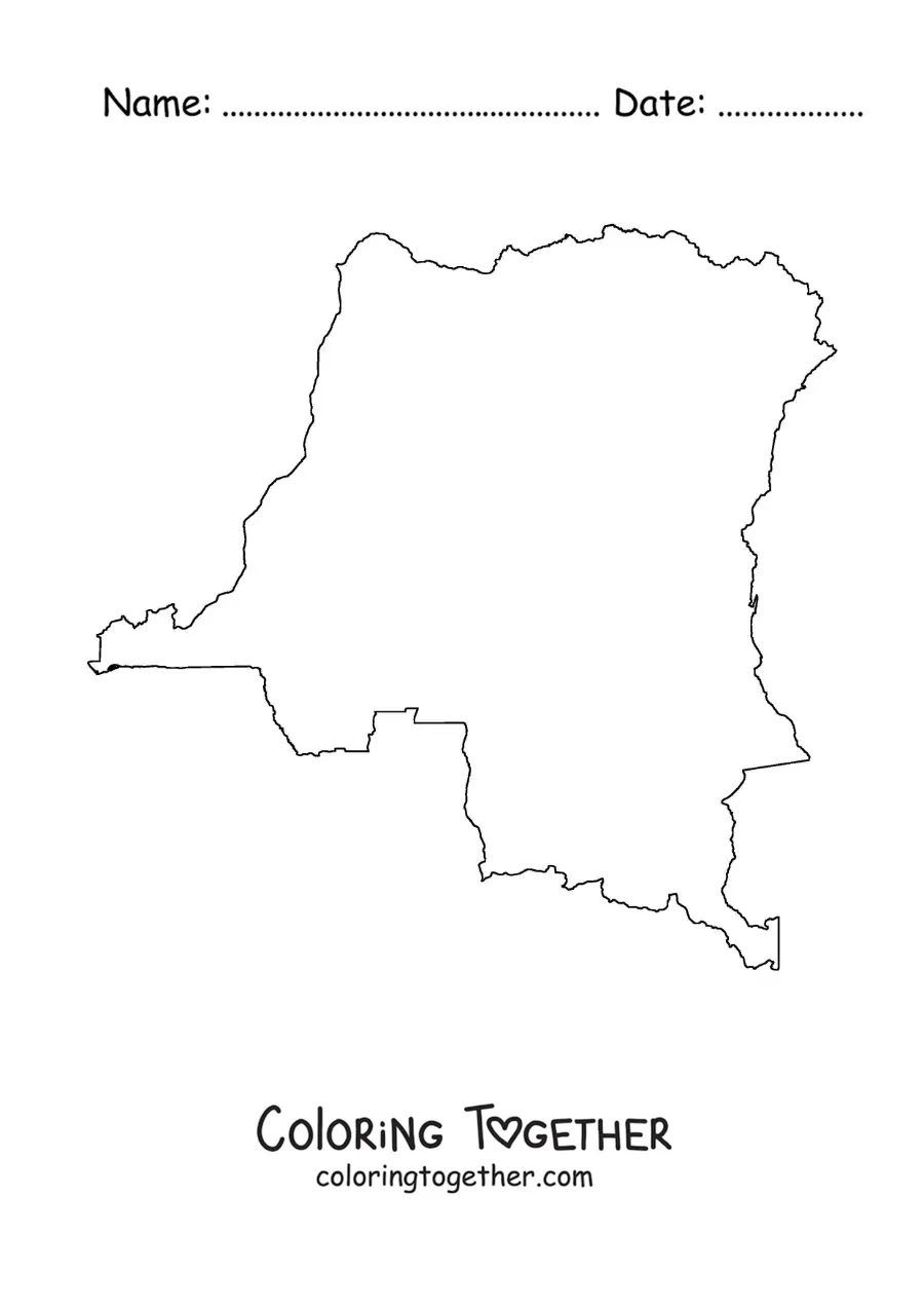 Coloring page of a political map of the Democratic Republic of the Congo