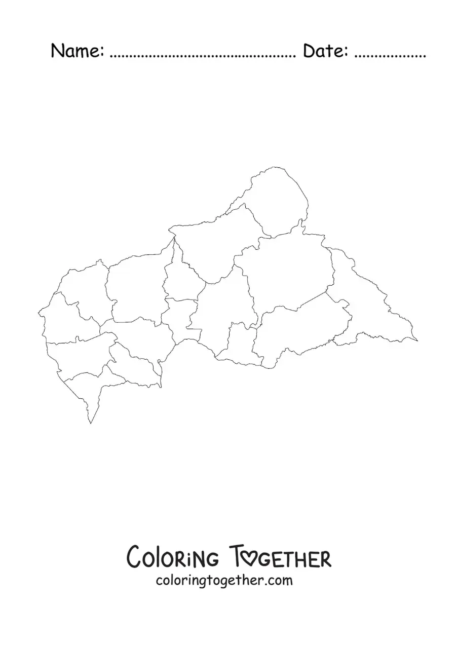 Coloring page of a political map of the Central African Republic