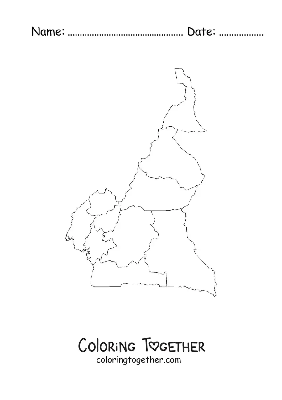 Coloring page of a political map of Cameroon