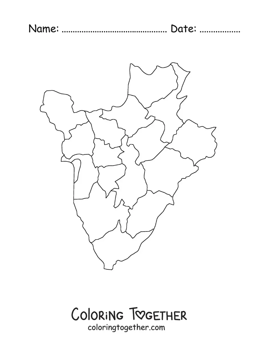 Coloring page of a political map of Burundi