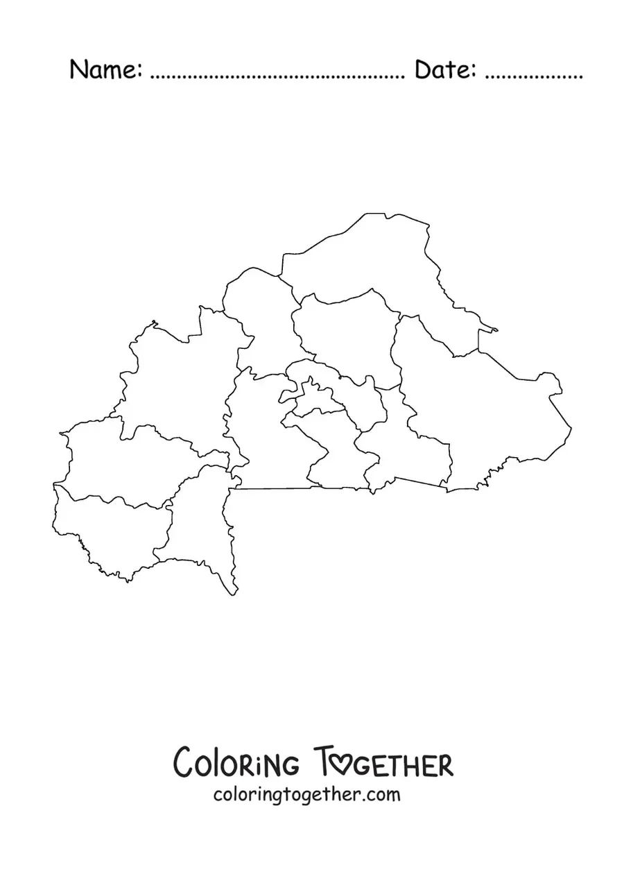 Coloring page of a political map of Burkina Faso