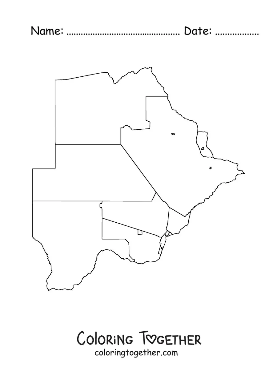Coloring page of a political map of Botswana