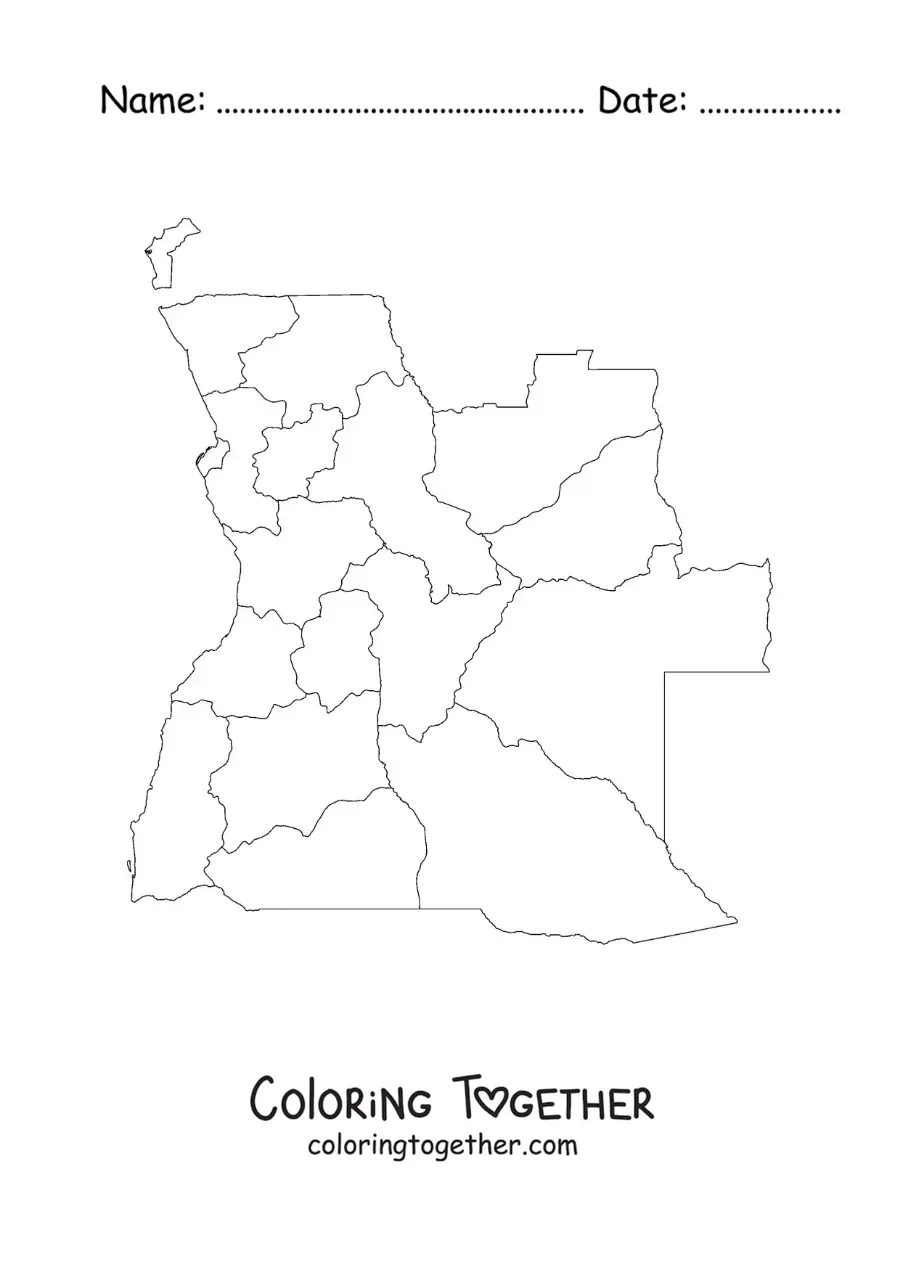 Coloring page of a political map of Angola