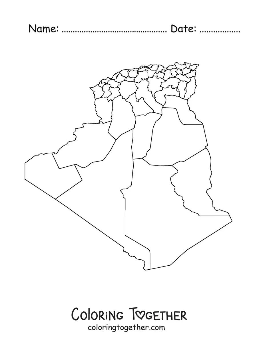 Coloring page of a political map of Algeria
