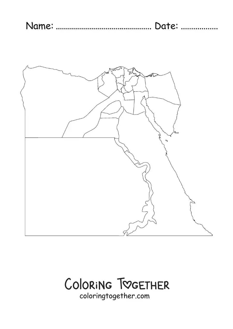 Coloring page of a political map of Egypt