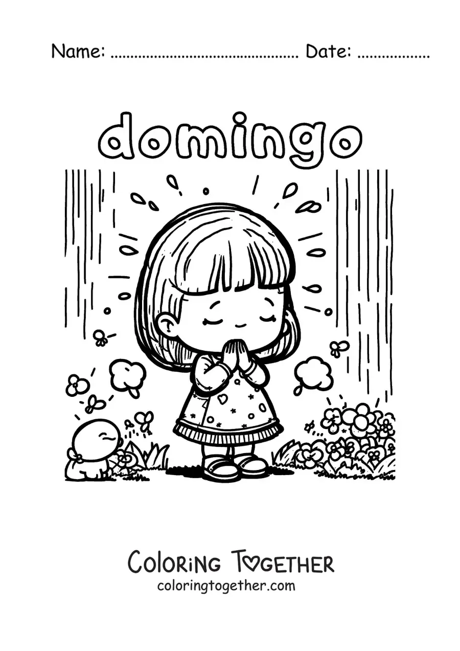 Coloring page of Sunday with a girl praying