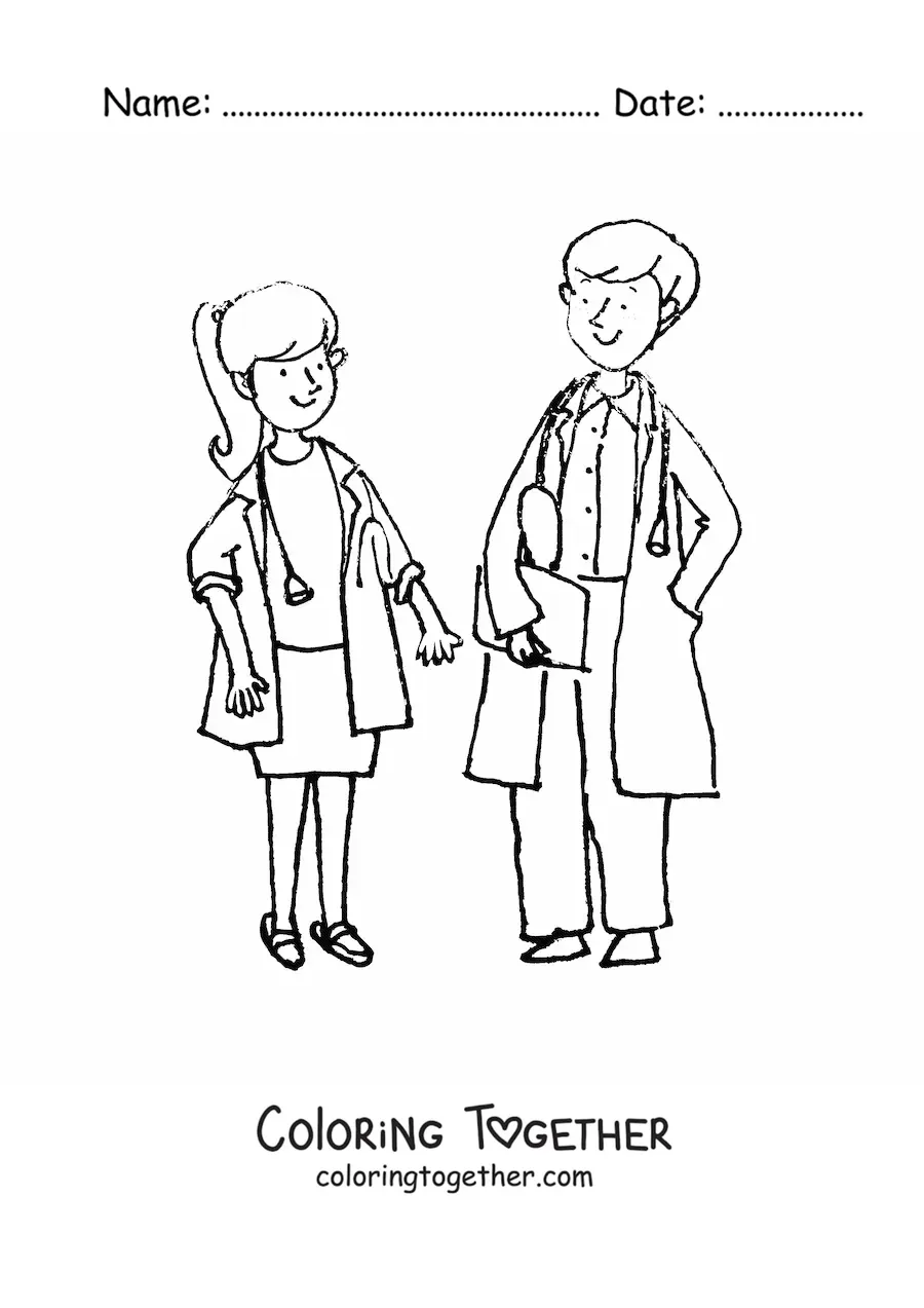 Coloring page of a couple of doctors