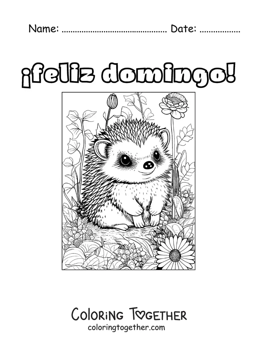 Coloring page of a happy Sunday with a cute porcupine